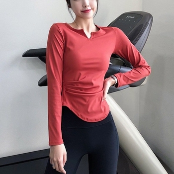 Joga top s dugim rukavima – V izrez, uski kroj za žene (80% najlon + 20% spandex; podstava 87% spandex; žene; zima, proljeće, jesen)