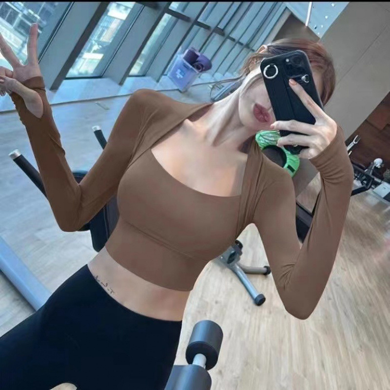 KURYOGA Ženski fitness top s velikim U izrezom, jastučić za prsni koš, Lycra-Spandex 85%