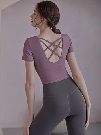 Ženski ljetni fitness set — top s kratkim rukavima i hlače za jogu, brzo sušenje, poliester/spandeks smjesa 93,3%/6,7%, za trčanje, pilates i trening