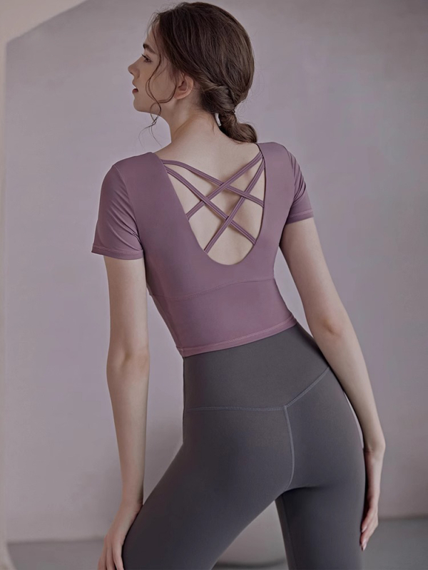 Ženski ljetni fitness set — top s kratkim rukavima i hlače za jogu, brzo sušenje, poliester/spandeks smjesa 93,3%/6,7%, za trčanje, pilates i trening