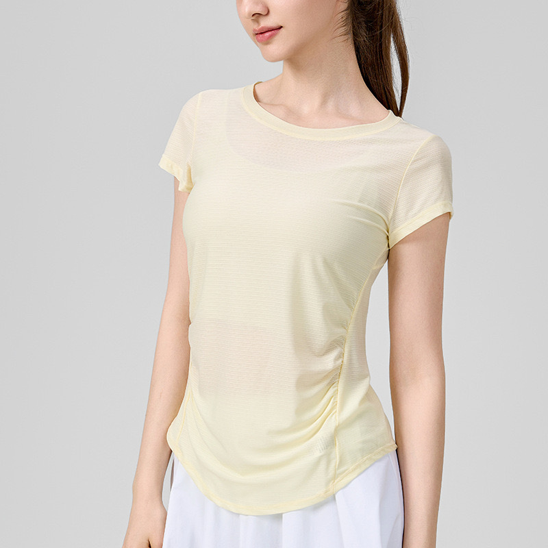 KURYOGA Ženski joga top – brzo sušeća najlonsko-spandeks mješavina, kratki rukavi, širok kroj