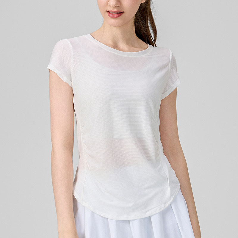 KURYOGA Ženski joga top – brzo sušeća najlonsko-spandeks mješavina, kratki rukavi, širok kroj