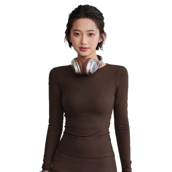 Joga viršūnė su atvira nugara ir virvelinėmis petnešomis, su krūtinės pagalvėle, kvėpuojantis Nailono-Spandekso pluoštas, ilgomis rankovėmis, įprastas ilgis