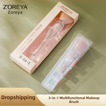 Zhuoya 4-u-1 set četkica za šminku - prijenosni višenamjenski sa 3-u-1 četkom za fondaciju, sintetička vlakna, acrylna drška, OPP futrola