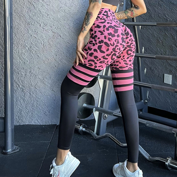 Ženske fitness/yoga legice s leopard uzorkom, visokim strukom, prozračne, brzo sušeće, 75% najlon, 25% spandeks