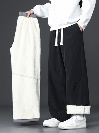 Vīriešu ziemas bikses ar flīsa oderi, brīvs taisns piegriezums, viduklis vidējais, garas bikses, ar šņori