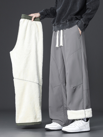 Vīriešu ziemas bikses ar flīsa oderi, brīvs taisns piegriezums, viduklis vidējais, garas bikses, ar šņori