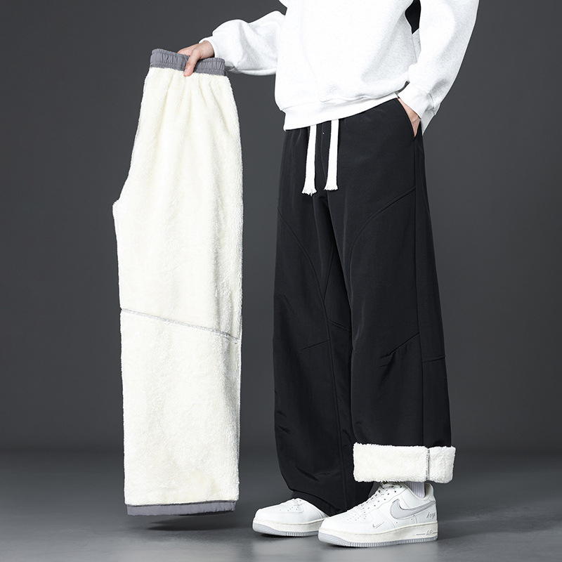 Vīriešu ziemas bikses ar flīsa oderi, brīvs taisns piegriezums, viduklis vidējais, garas bikses, ar šņori