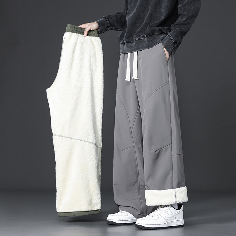 Vīriešu ziemas bikses ar flīsa oderi, brīvs taisns piegriezums, viduklis vidējais, garas bikses, ar šņori