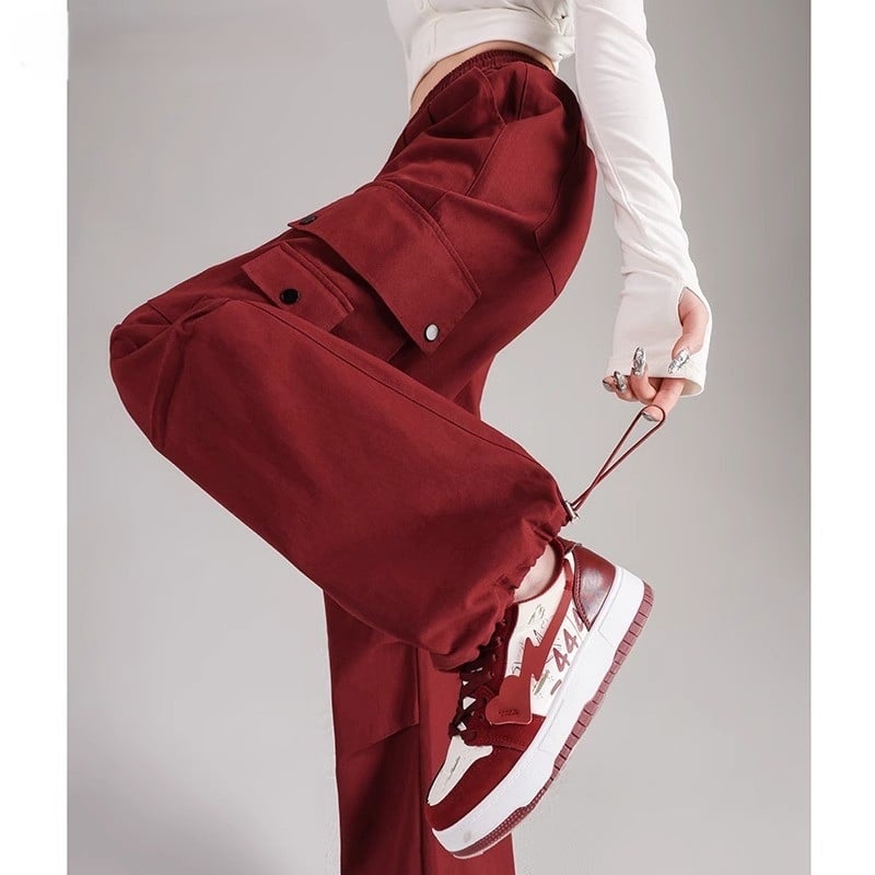 Ženske široke hlače od poliester, visok pojas, srednje debljine, japansko-korejski ležerni stil, proljeće 2025