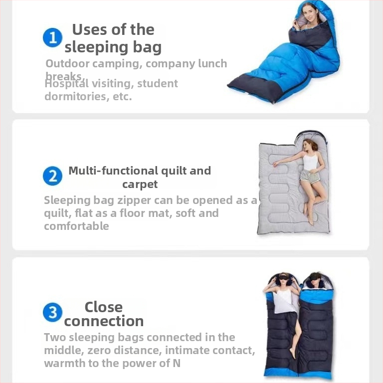 Guļammaiss tipa aploksne, pildījums tukšas šķiedras, oderējums poliestera-pamats, audums Chunya Spinning, svars 0.7–2.4 kg