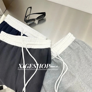 Ženske ribarske hlače, blok boja patchwork, elastičan pojas sa šnicom, široki dugački kroj, poliester