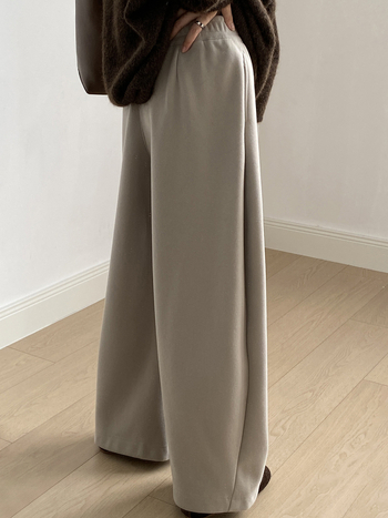 Moterys plačios kelnes iš medvilnės-poliesterio mišinio, aukštas liemuo, tankus audinys, ilgos, kasdienis japonų-korejiečių stilius