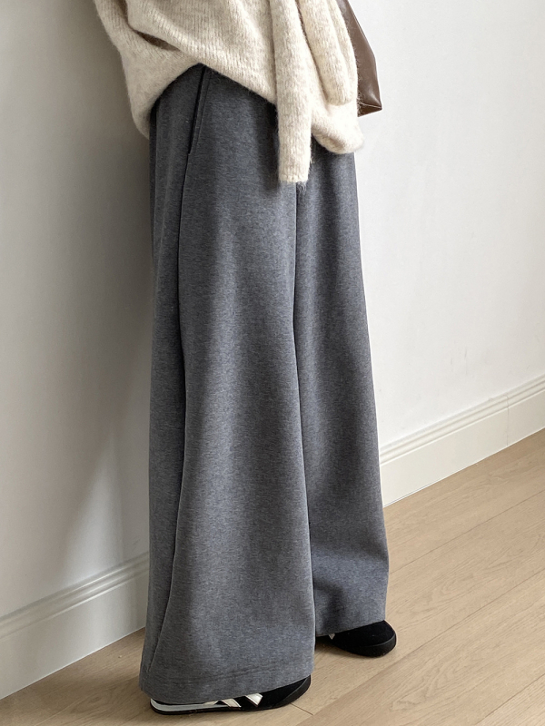 Moterys plačios kelnes iš medvilnės-poliesterio mišinio, aukštas liemuo, tankus audinys, ilgos, kasdienis japonų-korejiečių stilius