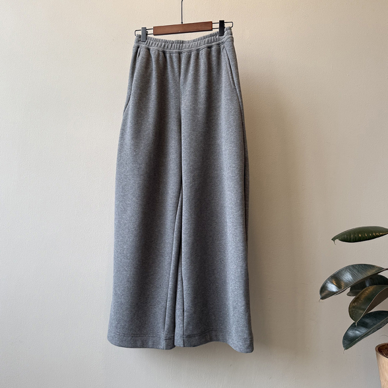 Moterys plačios kelnes iš medvilnės-poliesterio mišinio, aukštas liemuo, tankus audinys, ilgos, kasdienis japonų-korejiečių stilius