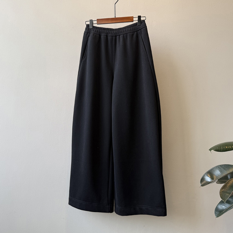 Moterys plačios kelnes iš medvilnės-poliesterio mišinio, aukštas liemuo, tankus audinys, ilgos, kasdienis japonų-korejiečių stilius