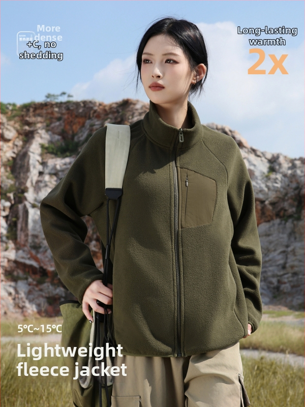 Fleece kardigan ar augstu apkakli, sievietēm ziemas/rudens ārējais apģērbs, bez kapuces, ar fleece oderi