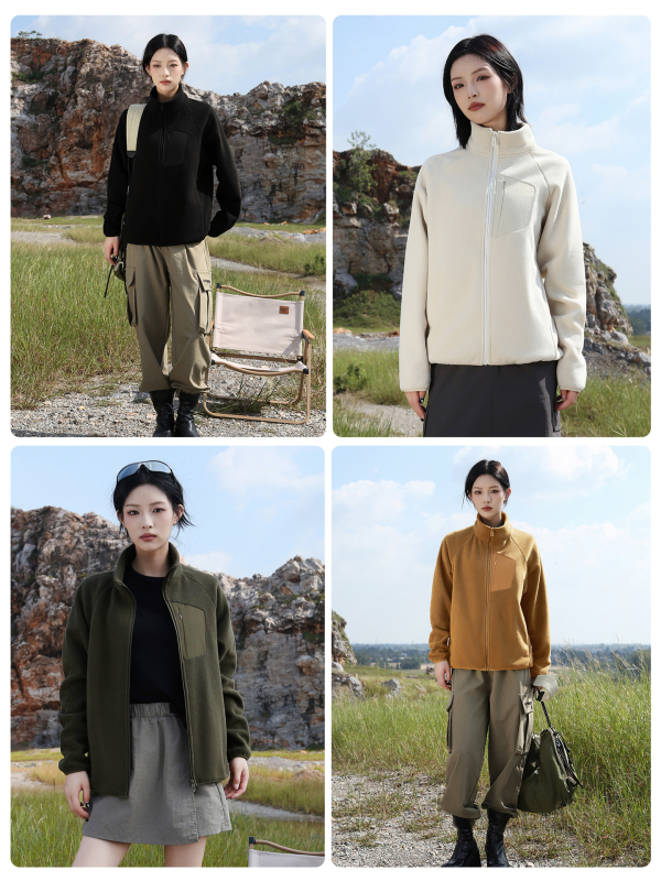 Fleece kardiganas su aukšta kaklu, moterų žiemos/rudens lauko drabužiai, be gobtuvo, su fleece pamušalu