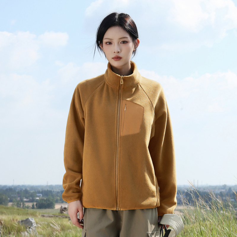 Fleece kardiganas su aukšta kaklu, moterų žiemos/rudens lauko drabužiai, be gobtuvo, su fleece pamušalu