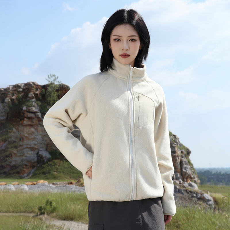 Fleece kardiganas su aukšta kaklu, moterų žiemos/rudens lauko drabužiai, be gobtuvo, su fleece pamušalu