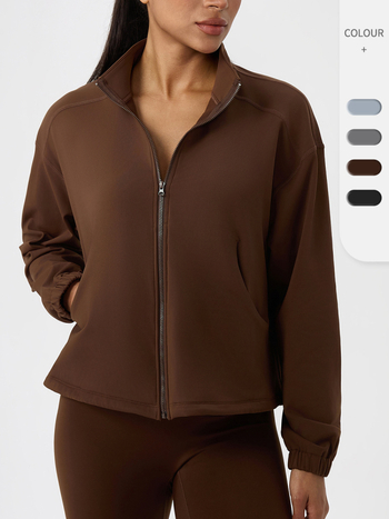 Moteriška fliso jogos išorinis švarkas, laisvas kirpimas, ilgomis rankovėmis, liemens ilgio, šilta fliso vidinis sluoksnis, medžiaga 80% poliesteris + 20% elastanas