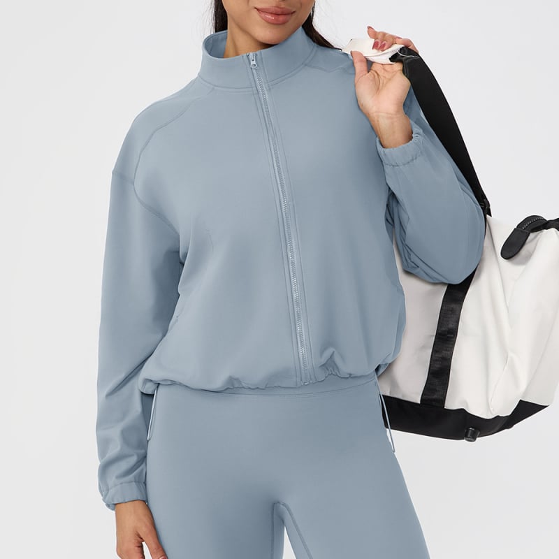 Moteriška fliso jogos išorinis švarkas, laisvas kirpimas, ilgomis rankovėmis, liemens ilgio, šilta fliso vidinis sluoksnis, medžiaga 80% poliesteris + 20% elastanas