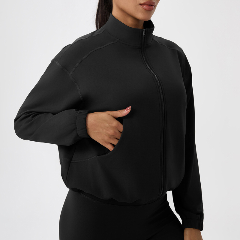 Moteriška fliso jogos išorinis švarkas, laisvas kirpimas, ilgomis rankovėmis, liemens ilgio, šilta fliso vidinis sluoksnis, medžiaga 80% poliesteris + 20% elastanas