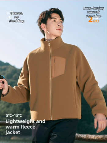 Vyrų fliso topas su stovinčia apykakle - atviras marškinio stilius, šilta rudens ir žiemos laikotarpiui