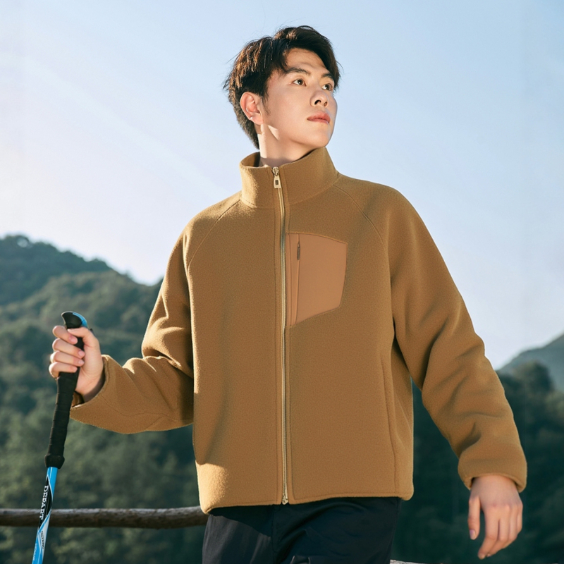 Vyrų fliso topas su stovinčia apykakle - atviras marškinio stilius, šilta rudens ir žiemos laikotarpiui