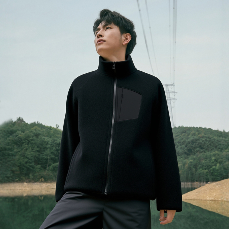 Vyrų fliso topas su stovinčia apykakle - atviras marškinio stilius, šilta rudens ir žiemos laikotarpiui