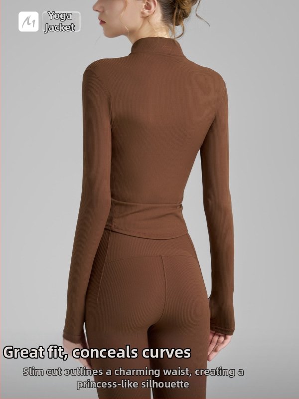 Sieviešu jogas jaka ar garām piedurknēm, gurnu garums, audums poliamid-spandeks, sastāvs 75% neilons, 25% spandeks, augsta elastība