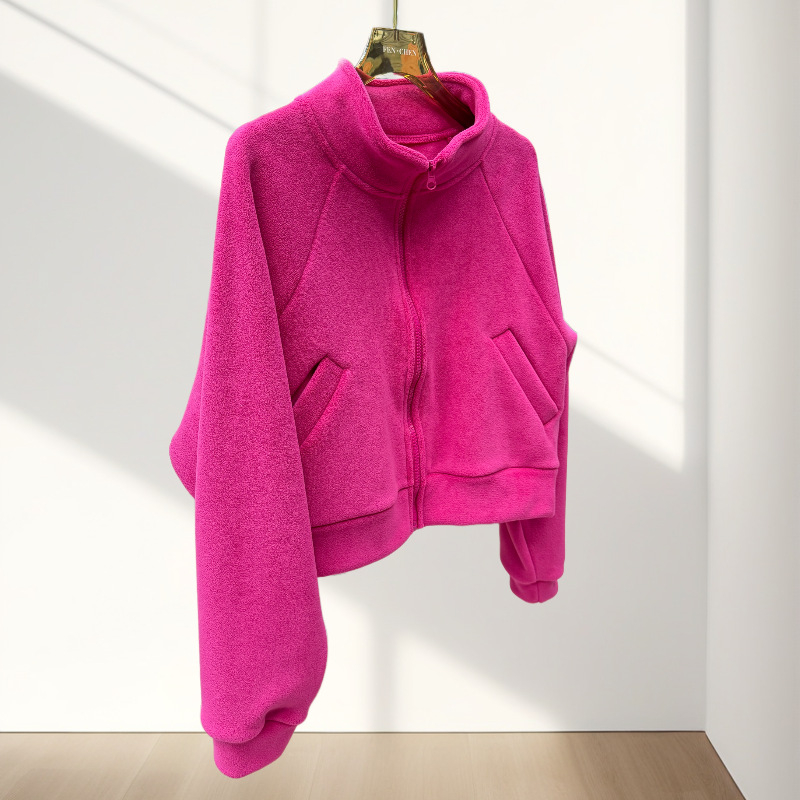 Moteriškas žiemos paltas su stovinčia kaklu, kišenėmis, Ori Velvet audinys