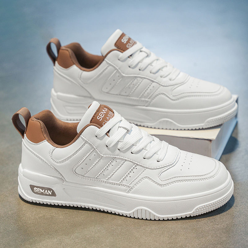 Ανδρικά sneakers σε κορεατικό στυλ, με στρογγυλή μύτη, PU επάνω, χαμηλό κολάρο, παχιά σόλα, κορδόνια