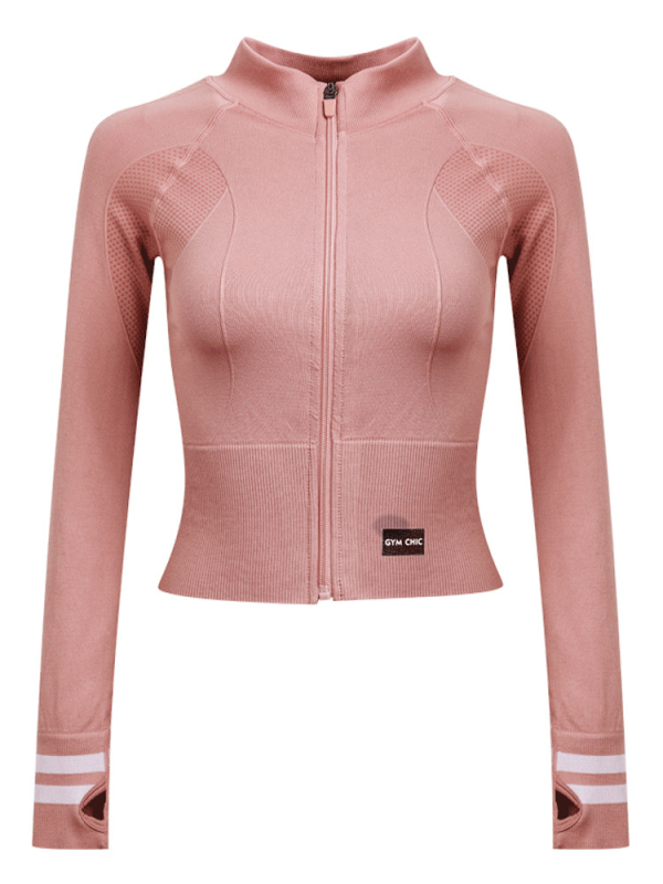 Moteriška gobtuvu sportinė striukė su ilgomis rankovėmis, gradientinis raštas, Spandex audinys, greitas džiūvimas