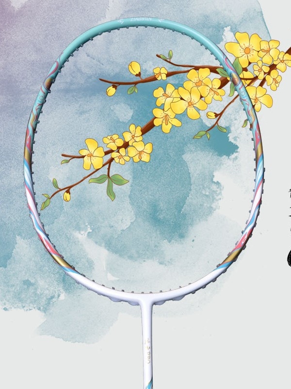 Badmintono raketė, anglies pluošto korpusas, universalus pradedantiesiems, tiesus kotas, svoris 75–79 g