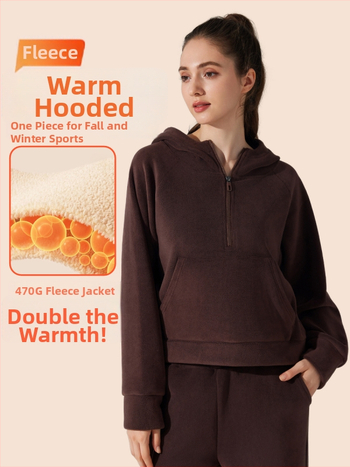 Joga džemperis su gobtuvu, fleece įdaila, priekyje užtrauktukas, Ao-grain veliūro audinys, ilgomis rankovėmis