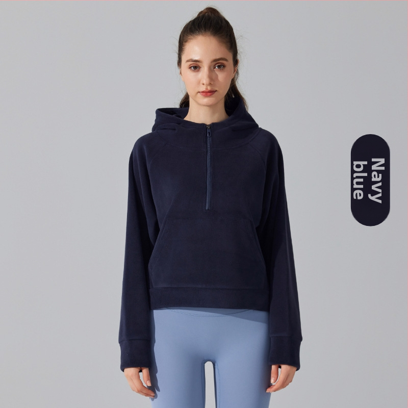 Joga džemperis su gobtuvu, fleece įdaila, priekyje užtrauktukas, Ao-grain veliūro audinys, ilgomis rankovėmis