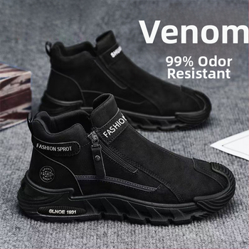 Vyriniai slip-on batai iš dirbtinės odos, guminė padas, vidutinio aukščio viršelis, žemas kulnas 1-3 cm, kvėpūs rudeniui