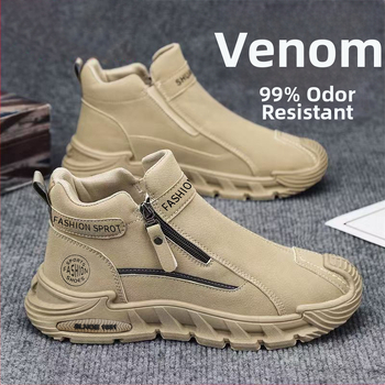 Vyriniai slip-on batai iš dirbtinės odos, guminė padas, vidutinio aukščio viršelis, žemas kulnas 1-3 cm, kvėpūs rudeniui