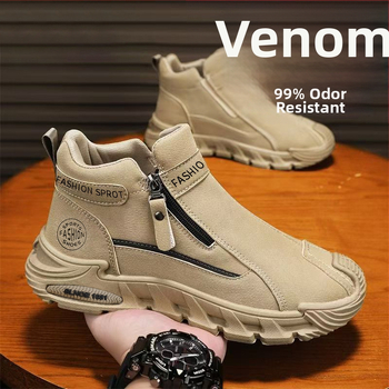 Vyriniai slip-on batai iš dirbtinės odos, guminė padas, vidutinio aukščio viršelis, žemas kulnas 1-3 cm, kvėpūs rudeniui