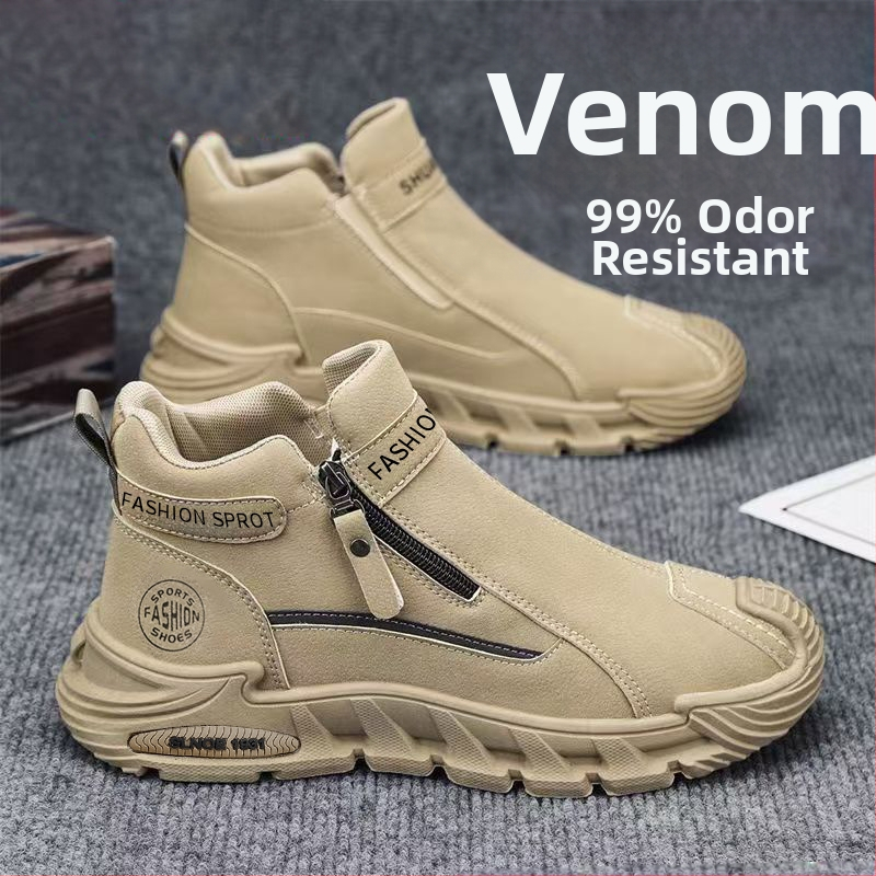 Vyriniai slip-on batai iš dirbtinės odos, guminė padas, vidutinio aukščio viršelis, žemas kulnas 1-3 cm, kvėpūs rudeniui