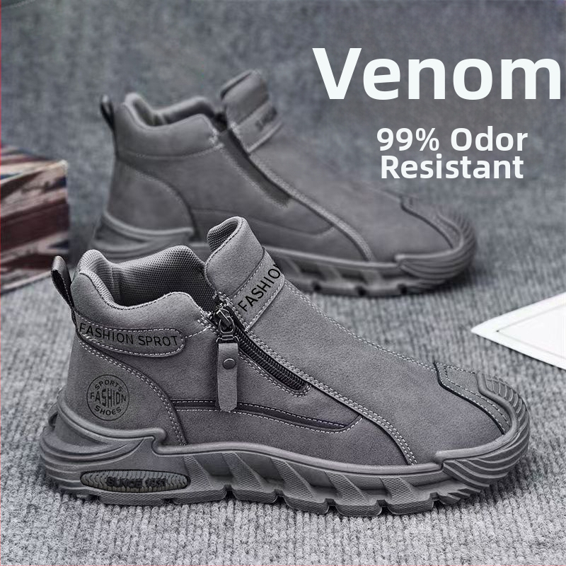 Vyriniai slip-on batai iš dirbtinės odos, guminė padas, vidutinio aukščio viršelis, žemas kulnas 1-3 cm, kvėpūs rudeniui