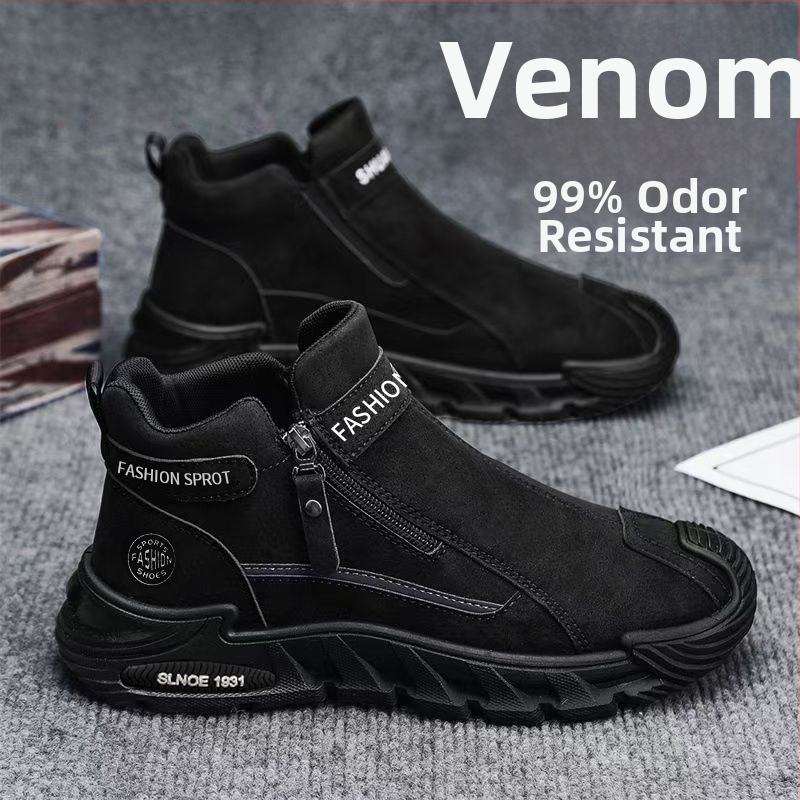 Vyriniai slip-on batai iš dirbtinės odos, guminė padas, vidutinio aukščio viršelis, žemas kulnas 1-3 cm, kvėpūs rudeniui