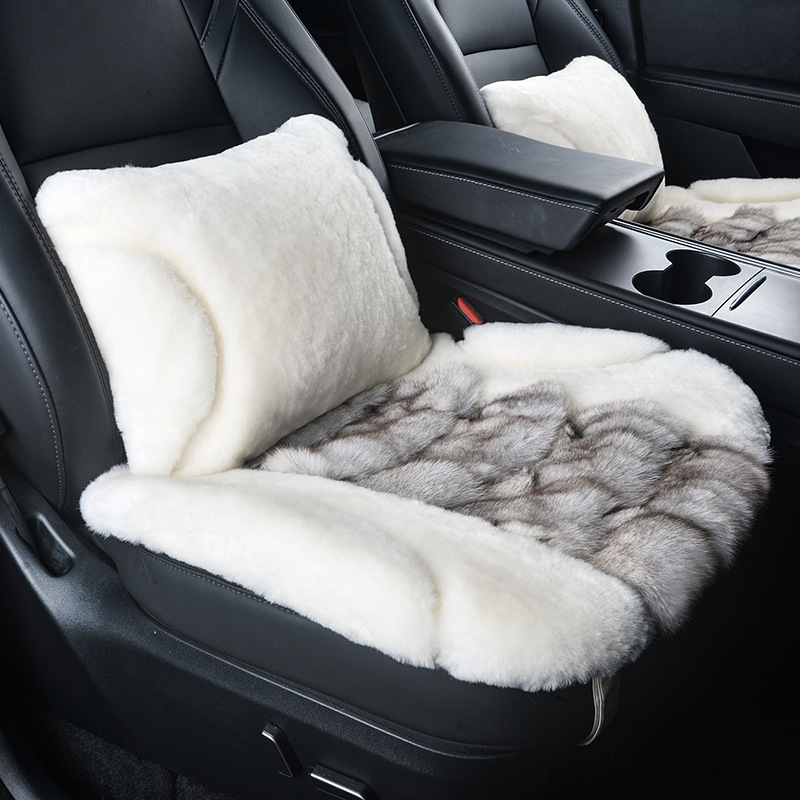 Μαξιλαράκι καθίσματος αυτοκινήτου με επιφάνεια από γούνα αλεπούς, γέμισμα από σφουγγάρι, στυλ επίπεδο, ελαφρύς πολυτελής, για χειμώνα