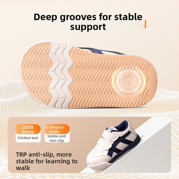 Bērnu sporta apavi – sintētiskā āda, pretslīdoša gumijas zole, svītrainais raksts, Velcro aizdare, vecuma diapazons 4–12 gadi, pavasaris, rudens