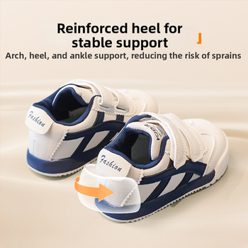 Bērnu sporta apavi – sintētiskā āda, pretslīdoša gumijas zole, svītrainais raksts, Velcro aizdare, vecuma diapazons 4–12 gadi, pavasaris, rudens