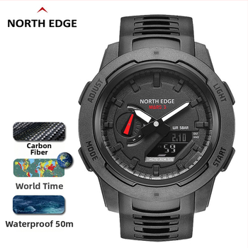 Ārējais kalnu pārgājiena pulkstenis ar oglekļa šķiedras korpusu, silikona siksnu, 50 m ūdensizturība, elektroniskais mehānisms, luminescences funkcija