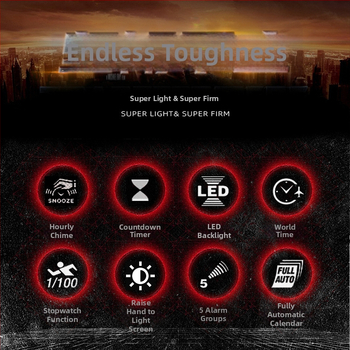 Ārējais kalnu pārgājiena pulkstenis ar oglekļa šķiedras korpusu, silikona siksnu, 50 m ūdensizturība, elektroniskais mehānisms, luminescences funkcija