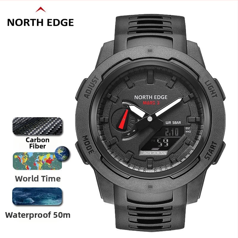 Ārējais kalnu pārgājiena pulkstenis ar oglekļa šķiedras korpusu, silikona siksnu, 50 m ūdensizturība, elektroniskais mehānisms, luminescences funkcija