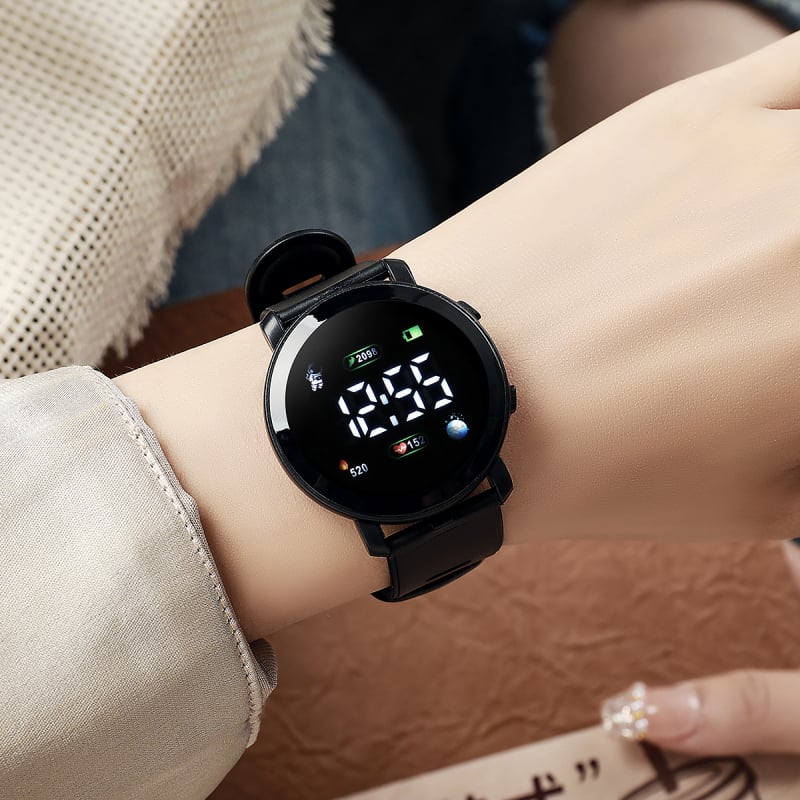 Bērnu elektroniskais pulkstenis - 43 mm apaļš ciferniks, 1 collu numeriskais displejs, 30 m ūdensizturība, kalendārs, PVC siksna